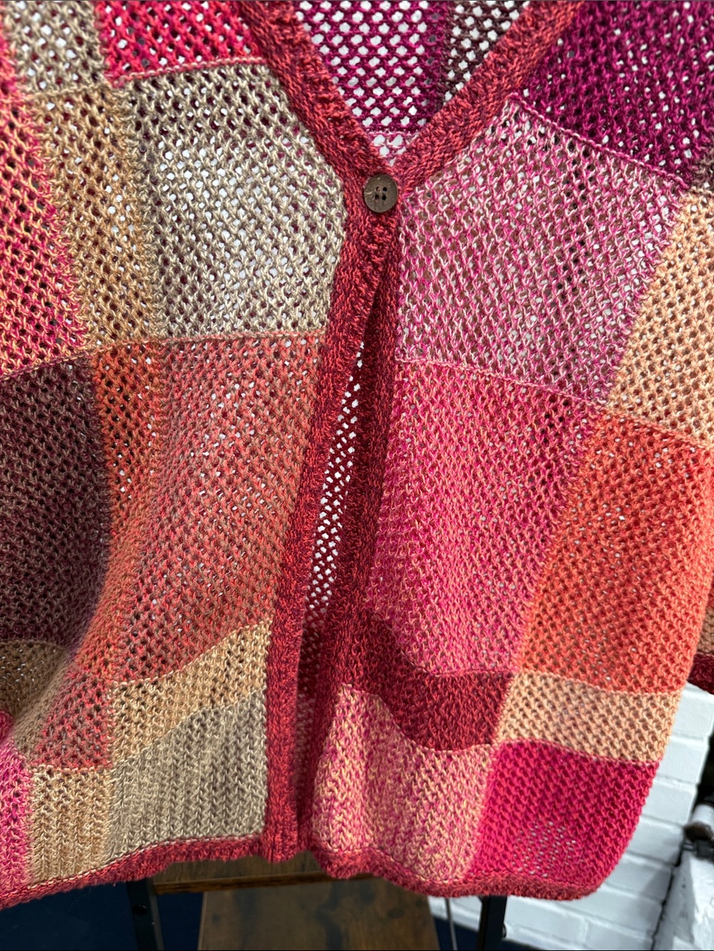 Christopher & Banks Multicolor Patchwork V-Neck Open-Knit Cardigan - Picture 3 of 3